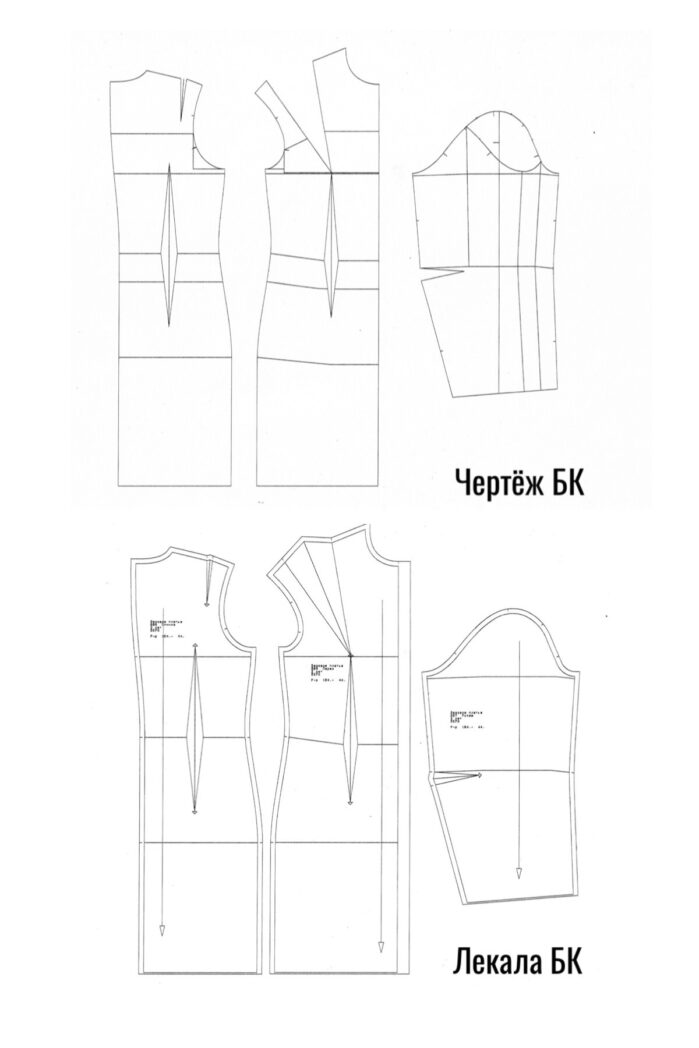 Лекало Выкройка-основа платья (блузы), размер 48 рост 170 см ЛПБ-48